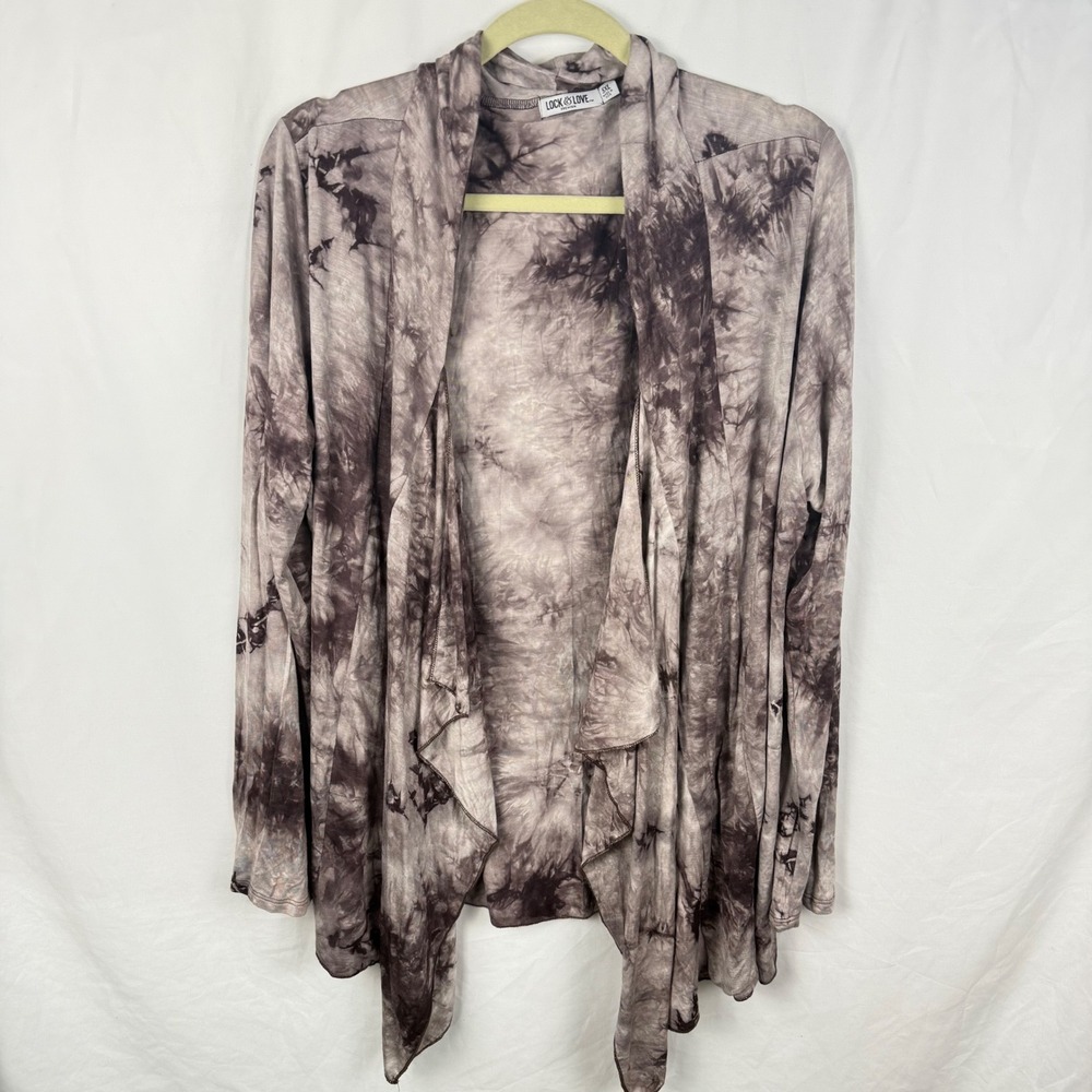 Lock & Love Gray Tie Dye Lightweight Open Cardigan 5XL Boho Hippie Goth Layer